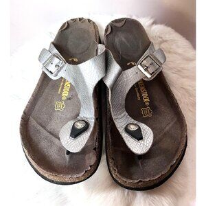 Birkenstock Womens Gizeh Metallic Silver T-Strap Cork Sandals Size EU 38/ US 7